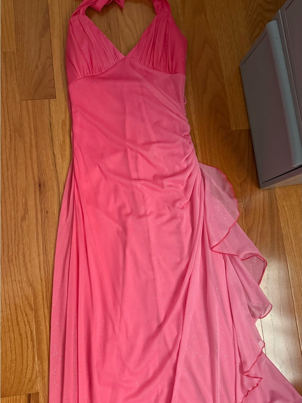 City Triangles Hot Pink Halter Prom Gown